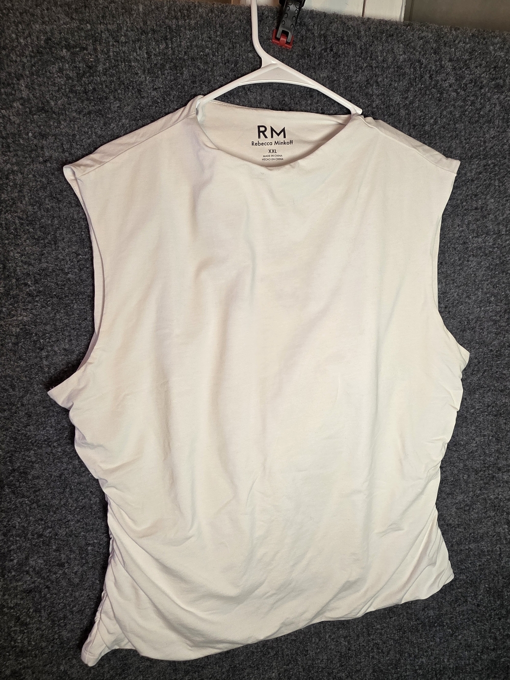 Rebecca Minkoff Top Women’s XXL White Sleeveless Ruched Side Stretch Blouse Tank
